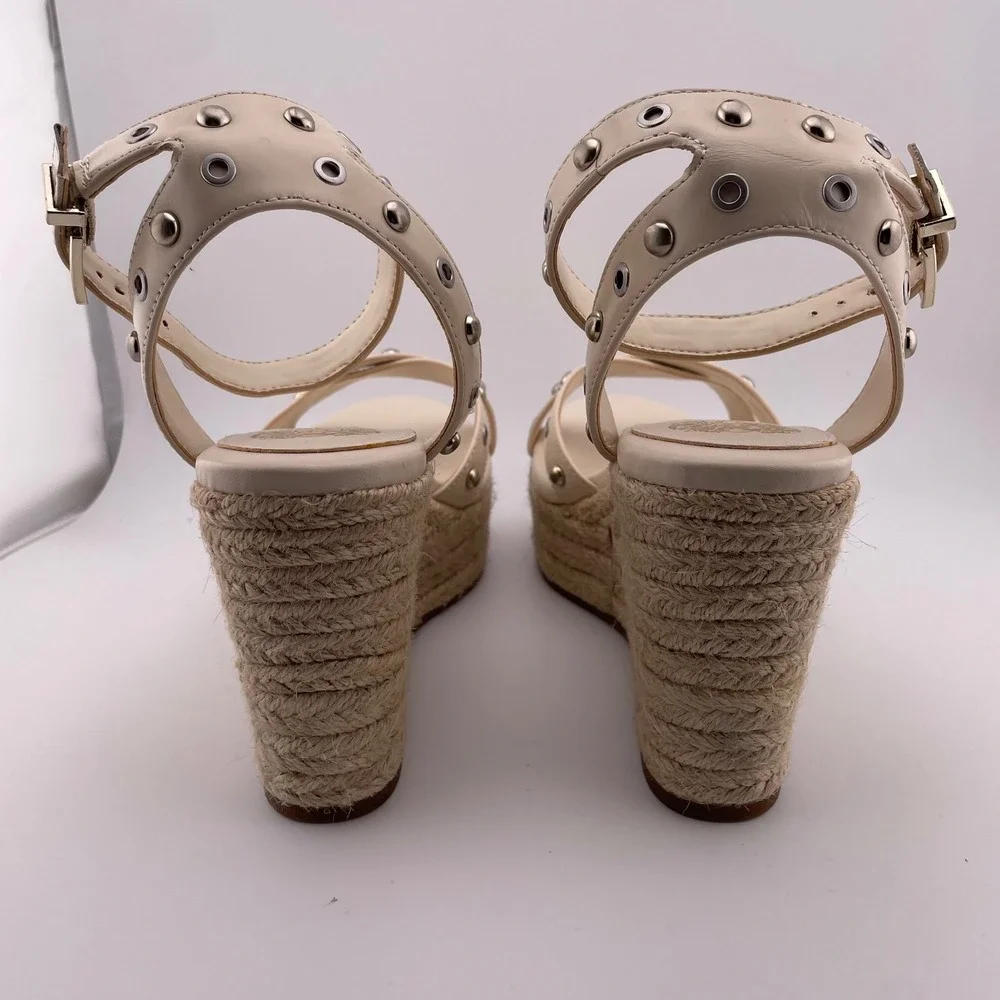 Vince Camuto Cream Studded Feegella Espadrille Wedge Sandals Women's Size‎ 8.5